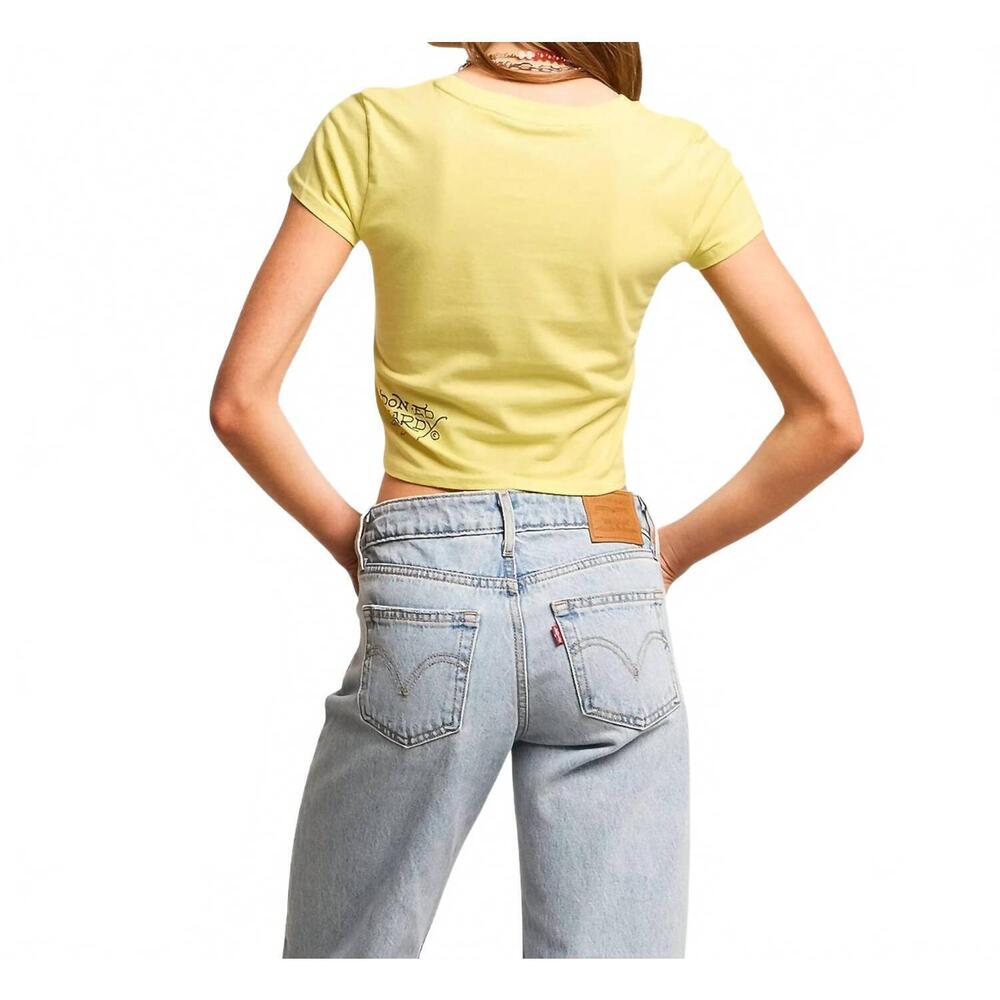 NEW ED HARDY skull cowboy baby cropped t-shirt in lemon - Picture 2 of 4